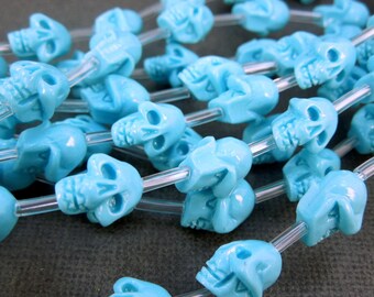 Turquoise Skull Beads - 9x12mm Resin Bead Strand