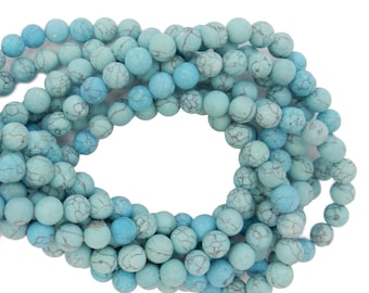 Turquoise Howlite Beads - 8mm - Round Turquoise Howlite Beads-- 1 Full STRAND (S103B1-02)