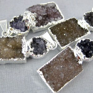 Drusy Druzy Cluster Pendant Silver Electroplated Edge (S11B4-17)