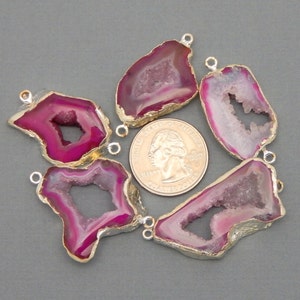 Pink Agate Druzy Freeform Slice - Electroplated Silver Edge and Bail Pendant - YoU ChooSE (AGT-75)