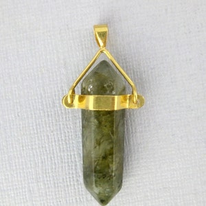 Labradorite Double Point Pendant with Gold Plated Bail Labradorite Pencil Point Pendant S56B1-04 image 1