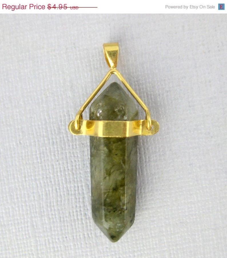 Labradorite Double Point Pendant with Gold Plated Bail Labradorite Pencil Point Pendant S56B1-04 image 1