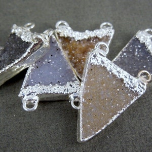 Druzy Druzzy Drusy Triangle Pendant Charm Silver Electroplated Edge and Double Bail S1B7-06 image 3