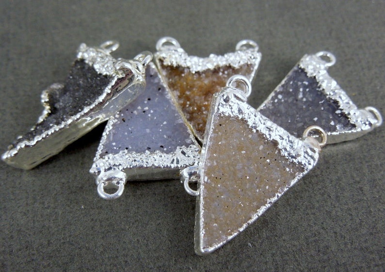 Druzy Druzzy Drusy Triangle Pendant Charm Silver Electroplated Edge and Double Bail S1B7-06 image 3
