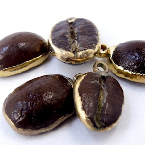 Coffee Bean Charm Pendant-- Coffee Bean Pendant with 24k Gold Electroplated Trim (S2B6-15)