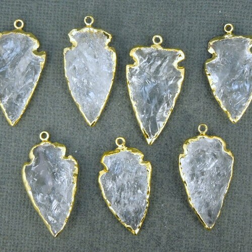 Crystal Quartz Arrowhead Pendant Charm Electroplated Silver Etsy