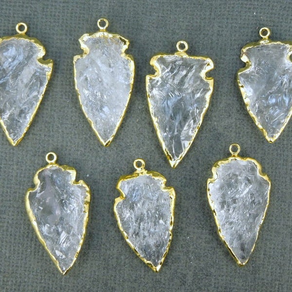 Petite Crystal Quartz Arrowhead Pendant Charm with 24k Gold Layered Edge (S76B2-03)