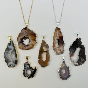 Agate Occo Geode Druzy Slice Pendant Crystal Geode with Electroplated Gold or Silver Edge S40B5 image 3