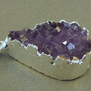 Amethyst Cluster pendant druzy druzzy drussy with sterling silver edging A quality Stone S12B3-06 image 1