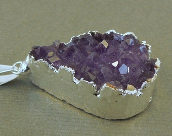 Amethyst Cluster pendant druzy druzzy drussy with sterling silver edging A quality Stone (S12B3-06)