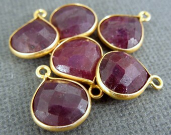 Dyed Ruby Station Drop Charm Pendant - 10mm Gold Vermeil Bezel Charm Pendant (WP-08)