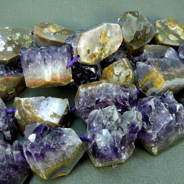 Natural Raw Amethyst Cluster Beads - 2 large Amethyst Cluster Beads (S49B6)