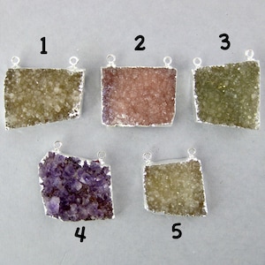 Amethyst Druzy Druzzy Drusy Double Bail Freeform Pendant with Silver Electroplated Edge-- YoU CHooSE (LOT S-98)