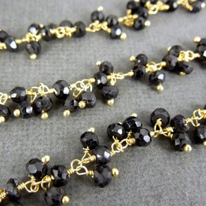 Black Spinel Dangling Rosary Style Beaded Chain Black Spinel Beads wire wrapped Gold plated chain PER FOOT CHN-97 image 4