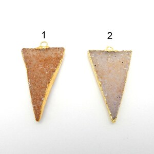 Druzy Triangle Pendant Charm with 24k Gold Electroplated Edge- You Choose (Lot G-1028)