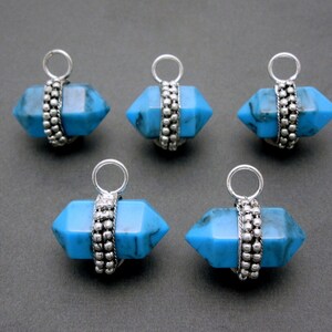 Turquoise Howlite Colored Nugget Pendant  -- Double Terminated Nugget with Dotted Silver Toned Brass Edge and Bail - (S20B14-04)