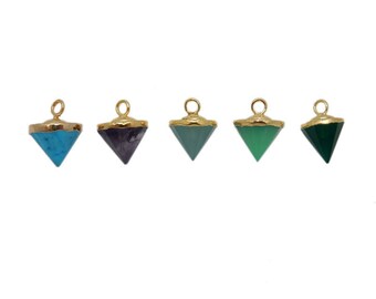 5 pcs Tiny Gemstone Cone Pendants with Electroplated 24k Gold Cap and Bail - BULK LOT OF 5 - (S96B13)
