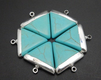 Turquoise Howlite Triangle Pendant with Electroplated Silver Cap and Bail (S69B6-19)