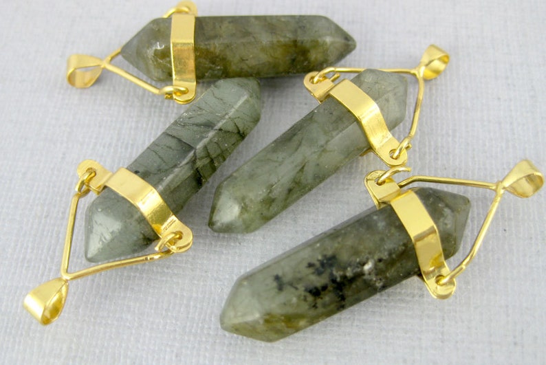 Labradorite Double Point Pendant with Gold Plated Bail Labradorite Pencil Point Pendant S56B1-04 image 3