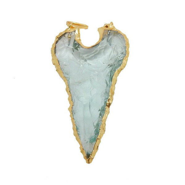 10% off Columbus Day SALE Aqua Glass Shark Tooth Double Bail Pendant with Electroplated 24k GOld Edge (S99B2-02)