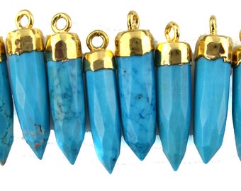 5 pcs Turquoise Howlite Petite Spike Pendant Charm with 24k gold electroplated cap Bulk Lot of 5 (S28-B2-12)