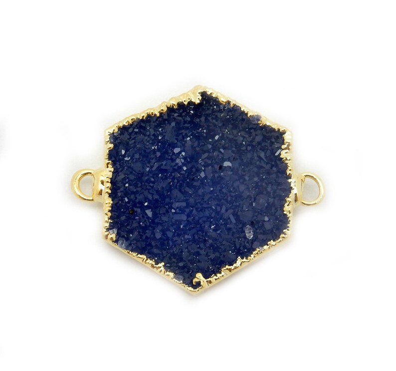 Druzy Hexagon Dyed Blue Druzy Double Bail Pendant with Electroplated 24k Gold Edge Stunning High Quality Druzy S88B1-07