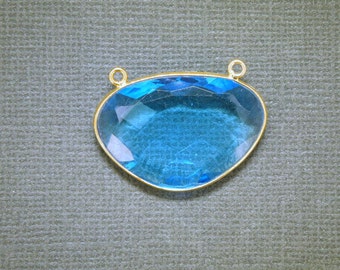 Blue Topaz Charm Pendant -28mm x 20mm Gold Vermeil Bezel- Double Bail Pendant (GF-04)