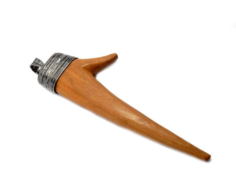 EX34-02 Pave Diamond Wood Tusk Pendant set in an Oxidized Sterling Silver Cap and Bail with Pave Diamonds