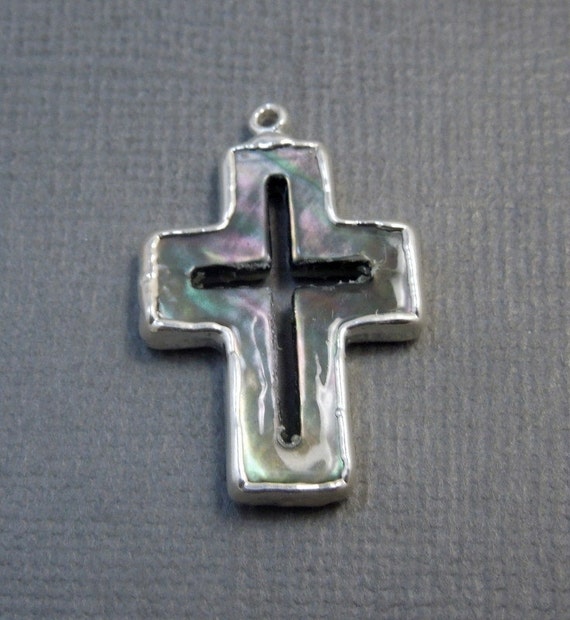 Pearl Cross Pendant - Black Mother of Pearl Pedant -pearl