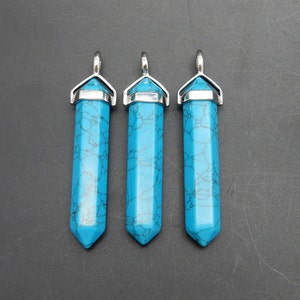 Large Turquoise Howlite Pencil Point Pendant with Silver Plated Cap and Bail S110B6-05 image 1