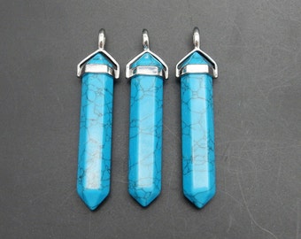 Large Turquoise Howlite Pencil Point Pendant with Silver Plated Cap and Bail (S110B6-05)