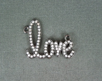 Pendentif à breloques pavé de cristaux strass double connecteur Love s19-b2-03