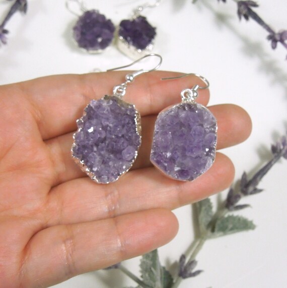 Boucles d’oreilles améthystes améthystes améthystes Druzy - plaqué or 24 carats ou argent (S56B24A) 2d9474 Boucles d’oreilles améthystes améthystes améthystes Druzy - plaqué or 24 carats ou argent (S56B24A) 2d9474
