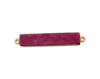 Dyed Hot Pink Colored Druzy Double Bail Pendant -- Gold Plated Bezel Bar - Bzldruz (S35B16-01)