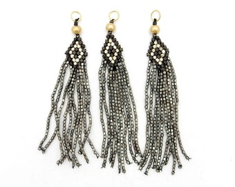 Tassel Pendant-- Black andSilver Toned Beaded Tibetan Style Tassel Pendant -- (S79B7-03)