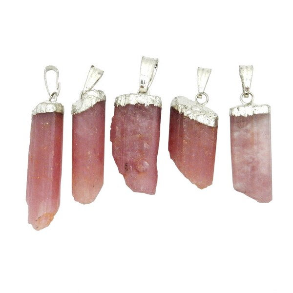 Raw Pink Tourmaline Pendant with Silver Electroplated Cap and Bail (S63B7-03)