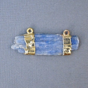 Raw Blue Kyanite Double Bail Pendant Charm with 24k Gold Electroplated Bands S2B10-08 image 1