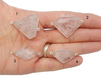 Rose Quartz Double Bail Pendant with Electroplated Silver Edge - Interesting Shapes - YOU CHOOSE (Lot S-831)
