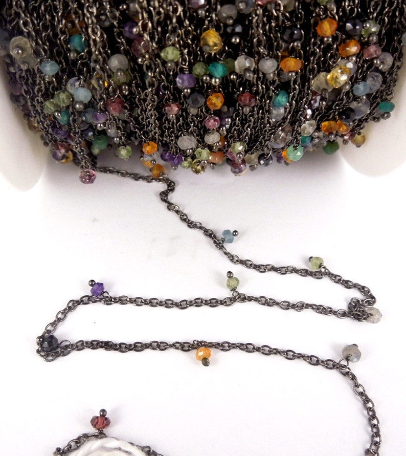 Assorted Gemstone Dangle Chain on Dark Polish Brass Link Chain - Etsy