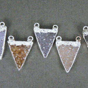 Druzy Druzzy Drusy Triangle Pendant Charm Silver Electroplated Edge and Double Bail S1B7-06 image 1