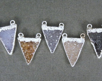 Druzy Druzzy Drusy Triangle Pendant Charm  Silver Electroplated Edge and Double Bail (S1B7-06)