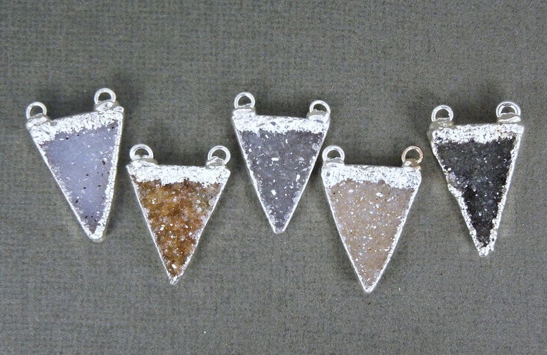 Druzy Druzzy Drusy Triangle Pendant Charm Silver Electroplated Edge and Double Bail S1B7-06 image 1