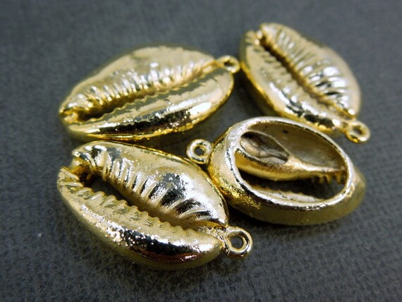 Cowrie Shell-- 24k Gold Electroplated Dipped Cowrie Shell Charm