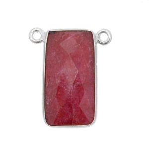 Dyed Ruby Rectangle Double Bail Pendant - 10mm x 19mm Sterling Silver Bezel (S113B9-01)