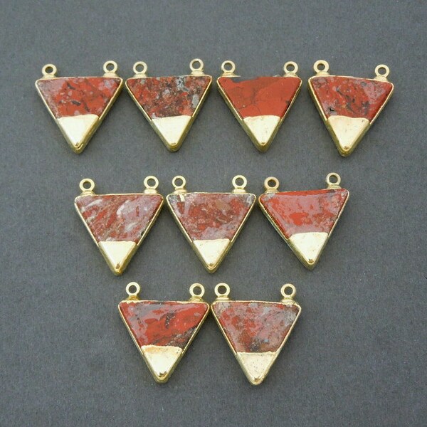 Jasper Triangle Double Bail Pendant Connector with Electroplated 24k Gold Edges (S51B12-09)