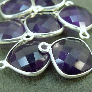 Bezel Connector- Amethyst Station Square Connector - 12mm Sterling Silver Bezel Link - Double Bail Charm Pendant (GZ-14)