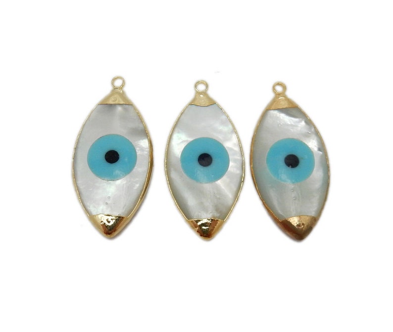 Pearl and Turquoise Howlite Greek Eye Marquise Pendant with Electroplated 24k Gold Cap and Edge S8B12-23