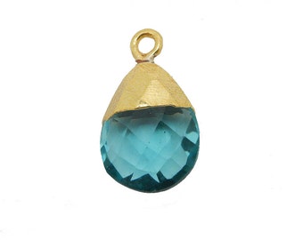 Blue Topaz Hydro Gemstone Teardrop Briolette Pendant with Electroplated 24k Gold Cap and Bail (S17B1-16)