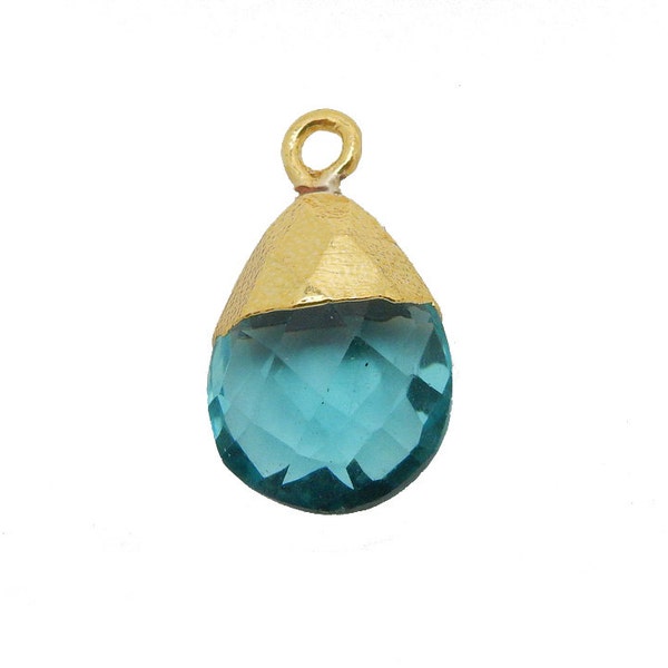 Blue Topaz Hydro Gemstone Teardrop Briolette Pendant with Electroplated 24k Gold Cap and Bail (S17B1-16)