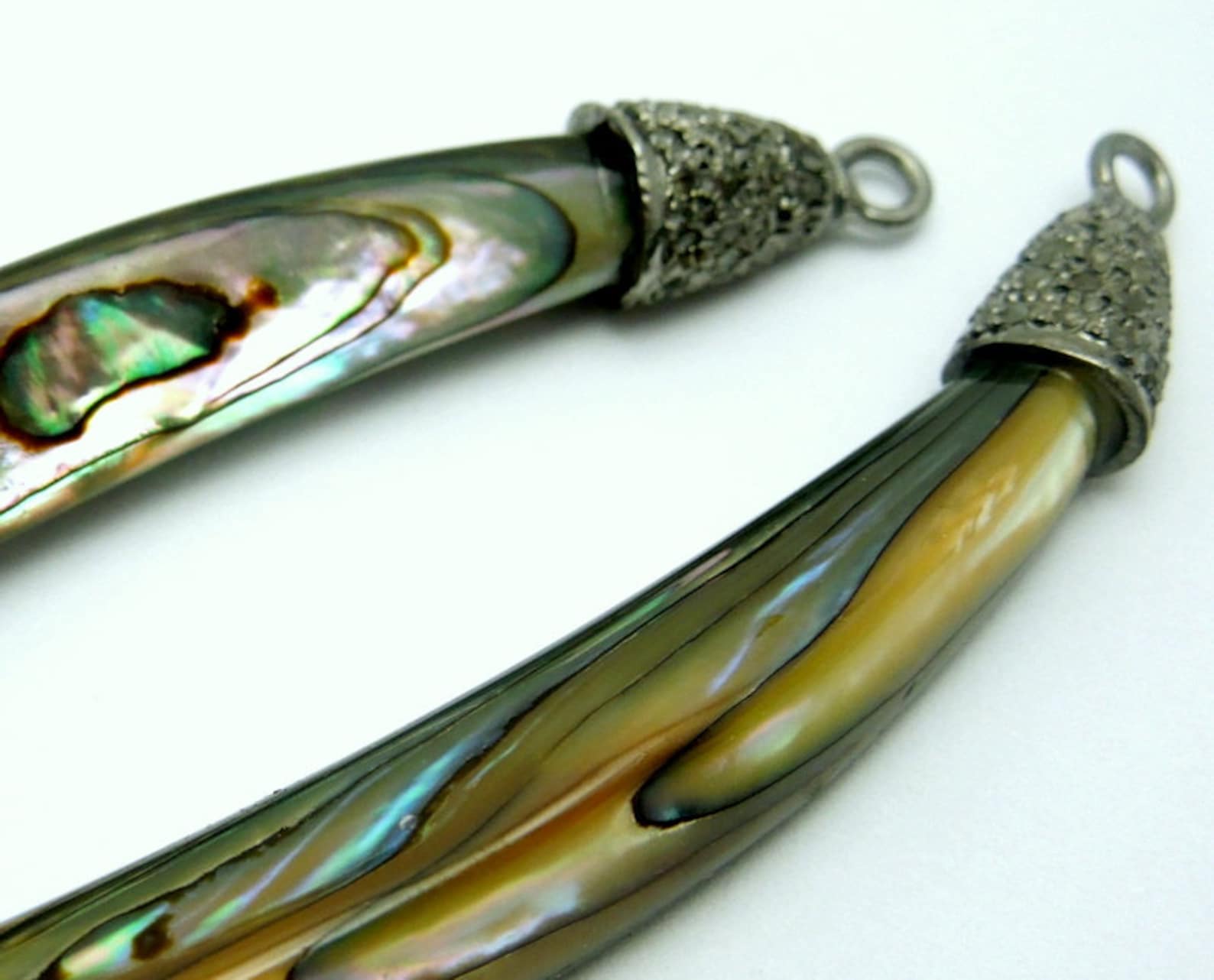 Pave Diamond Abalone Shell Sideways Horn Pendant With Oxidized | Etsy